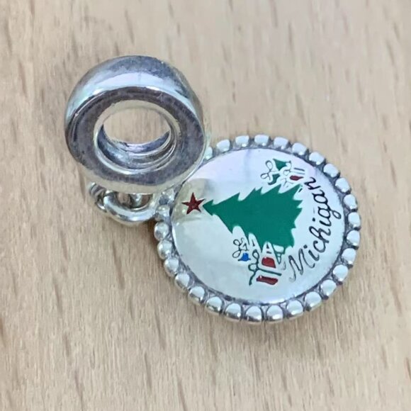 Pandora, Michigan State Tree, Eastern White Pine, Merry Christmas Charm Pendant - Picture 3 of 4